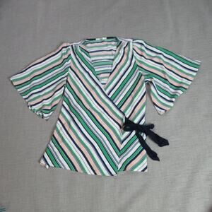 Hazel Top Womens Small Striped Wrap Blouse Work Preppy Mod Coastal Anthropologie